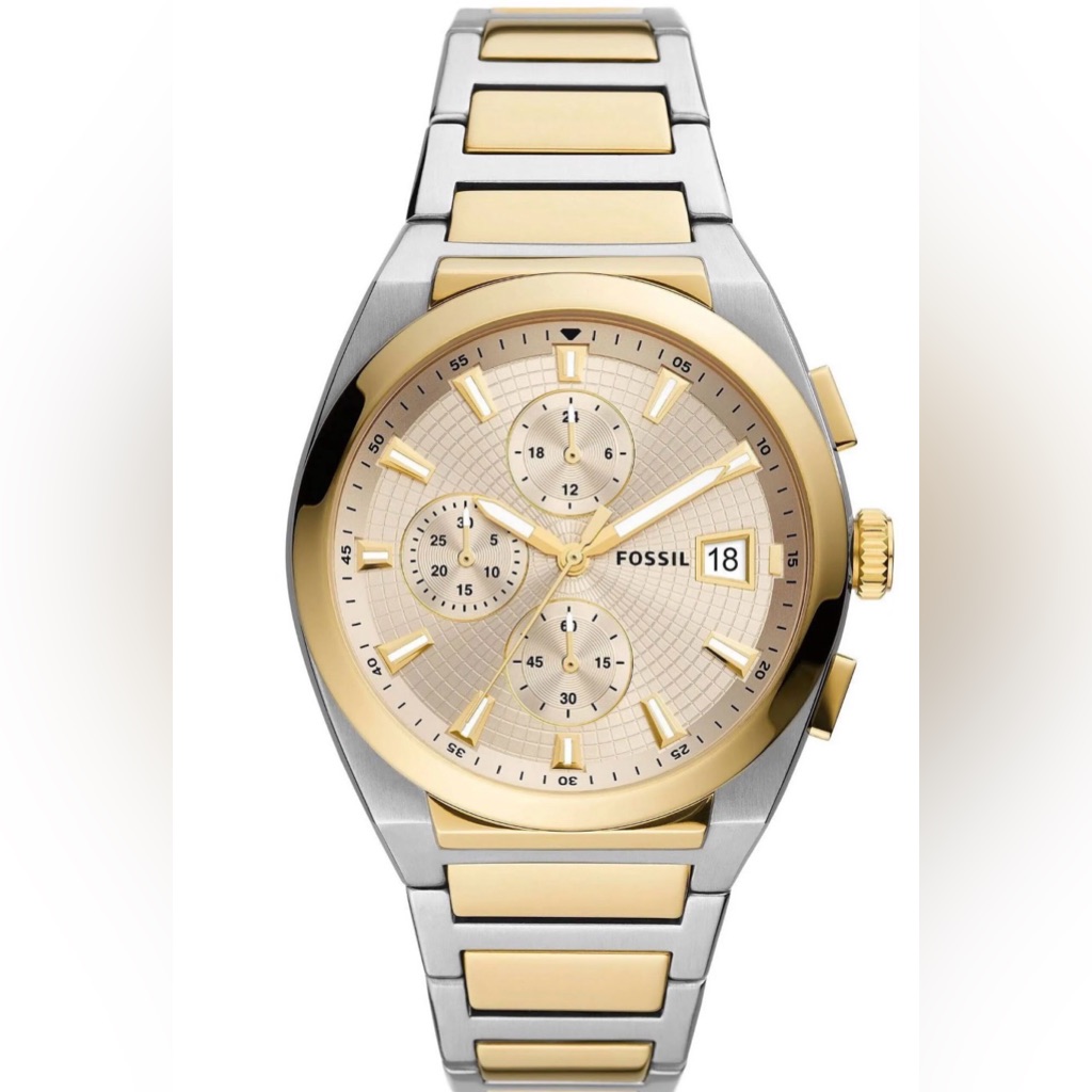 Fossil TwoTone Gold And Silver Chronograph With Champagne Dial Mens Watch